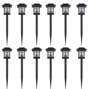 vidaXL 12-delige LED-tuinverlichtingsset solar met pin, Tuin en Terras, Buitenverlichting, Verzenden, Nieuw