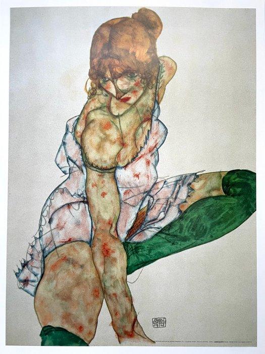 Egon Schiele (after) - Blondes Mädchen Mit Grünen Strümpfen, Antiek en Kunst, Kunst | Tekeningen en Fotografie
