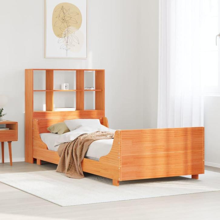 vidaXL Bed met boekenkast zonder matras hout wasbruin, Maison & Meubles, Chambre à coucher | Lits, Envoi