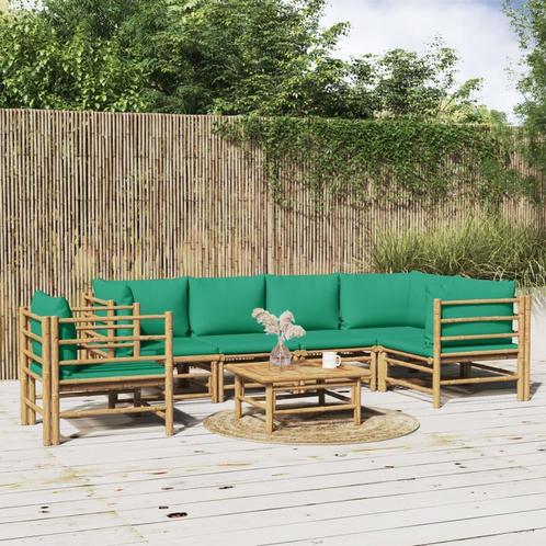 vidaXL 7-delige Loungeset met kussens bamboe groen, Tuin en Terras, Tuinsets en Loungesets, Loungeset, Nieuw, Verzenden