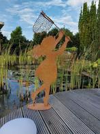 Beeld, garden statue silhouette of girl with butterfly net -