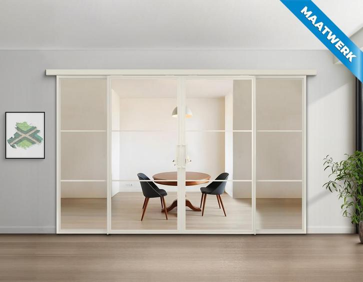 Dubbele stalen Schuifdeuren met koofsysteem en glaspanelen 3, Doe-het-zelf en Bouw, Raamkozijnen en Schuifdeuren, Nieuw, Inclusief glas
