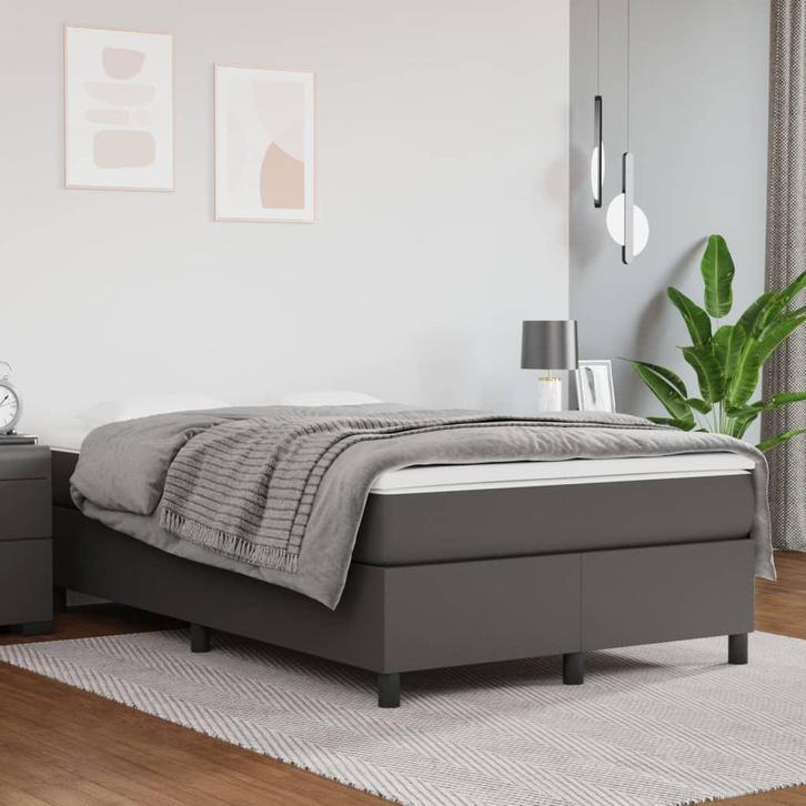 vidaXL Boxspring bed kunstleer grijs 120x200 cm, Huis en Inrichting, Slaapkamer | Bedden, Nieuw, Verzenden