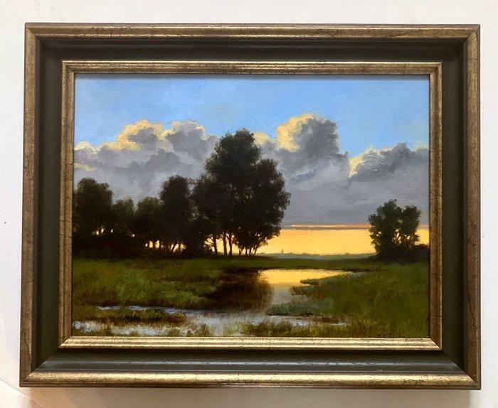 R. de Beeld (XX) - Landschap bij schemering, Antiquités & Art, Art | Peinture | Classique