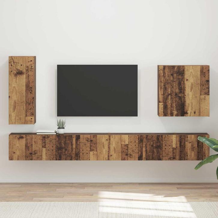 vidaXL Tv Wandkast Set Wandgemonteerd 6 pcs Oud Hout, Huis en Inrichting, Kasten |Televisiemeubels, Nieuw, Verzenden