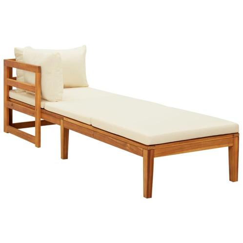 vidaXL Ligstoel met 1 armleuning massief acaciahout crèmewit, Tuin en Terras, Tuinsets en Loungesets, Nieuw, Verzenden
