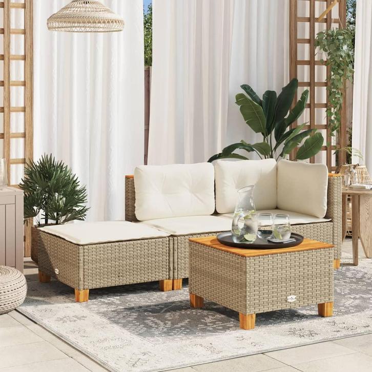 vidaXL Tuinkruk met kussen 63,5x56x32 cm poly rattan beige, Tuin en Terras, Tuinsets en Loungesets, Nieuw, Verzenden