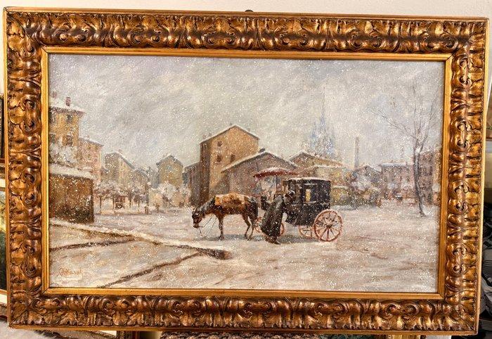 Adolfo Polaroli (1862-1952) - Neve a Milano, Antiek en Kunst, Kunst | Schilderijen | Klassiek