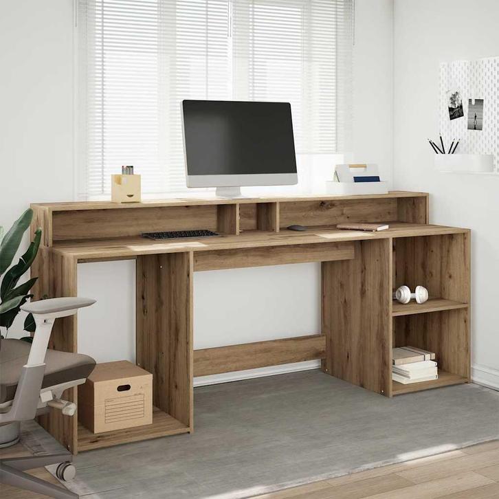 vidaXL Bureau met LED-verlichting 200x55x91 cm hout, Maison & Meubles, Bureaux, Envoi
