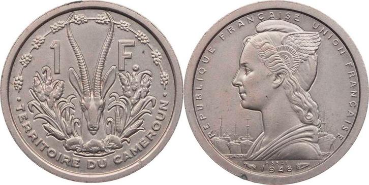 1 Franc 1948 Kamerun KursMunt Probe koper-nikkel, Postzegels en Munten, Munten | Amerika, Verzenden