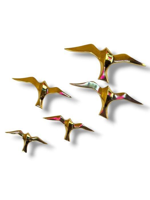 Wanddecoratie - Een groep van vijf vogels, Antiquités & Art, Curiosités & Brocante