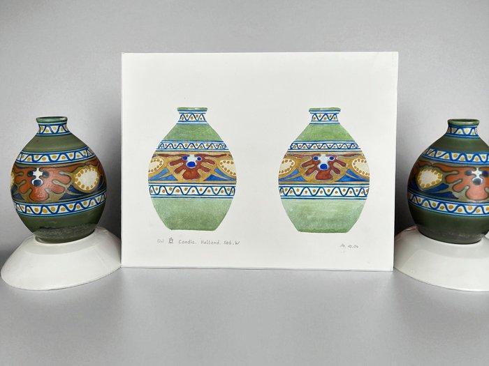 Plateelbakkerij Zuid-Holland - Vaas (2) - Aardewerk -, Antiek en Kunst, Antiek | Glaswerk en Kristal