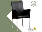Leren eetkamerstoel Comfort met wieltjes en armleuning -, Huis en Inrichting, Stoelen, Zwart, Nieuw, Leer, Ophalen of Verzenden