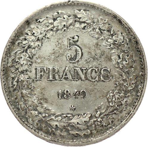 België. Leopold I. 5 Francs 1849 - position A, Postzegels en Munten, Munten | Nederland