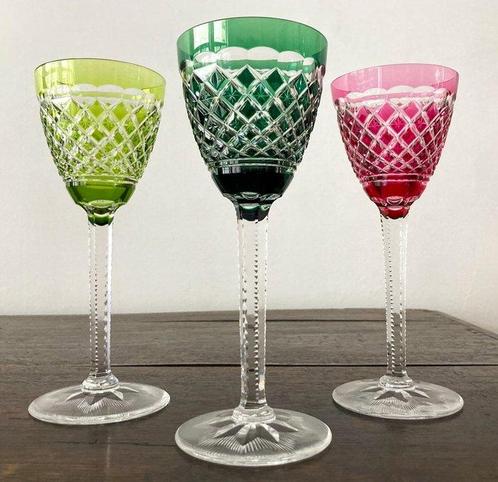 Rare lot de 3 verres Val Saint Lambert couleur cristal,, Antiek en Kunst, Antiek | Glaswerk en Kristal