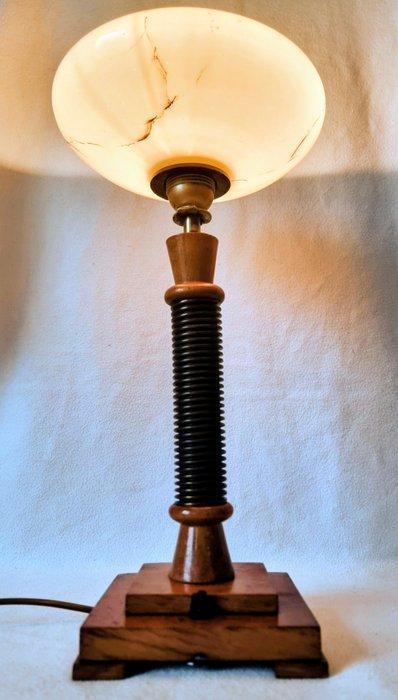 Lampe de table - Bois, Laiton, Verre - Pièce extraordinaire, Antiquités & Art, Art | Objets design