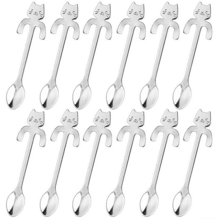Fako Bijoux - 12x Theelepel / Koffielepel Hangende Kat -, Huis en Inrichting, Keuken | Bestek, Verzenden