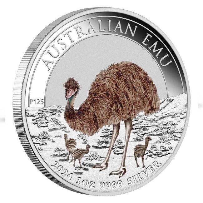 Australië. 1 Dollar 2024 1 oz Australian Emu Coloured Silver, Timbres & Monnaies, Métaux nobles & Lingots