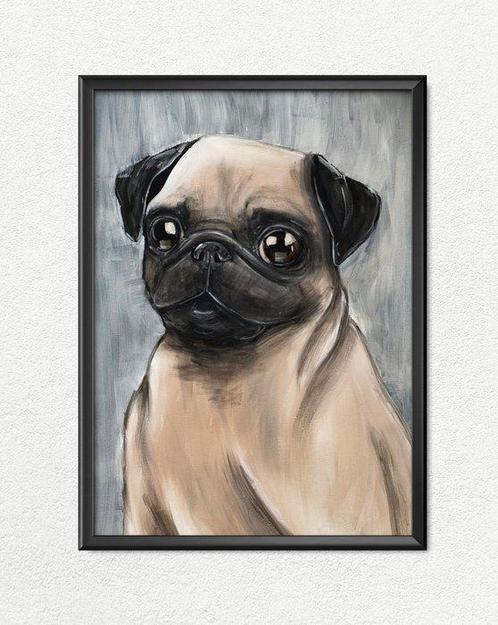 Aleksandra Lacheta - Pug, Antiquités & Art, Art | Peinture | Moderne