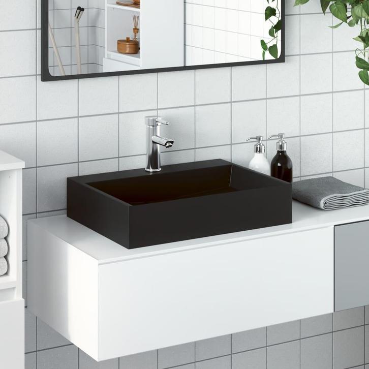 vidaXL Wastafel 50x38x11 cm gegoten mineraal/marmer matzwart, Doe-het-zelf en Bouw, Sanitair, Nieuw, Verzenden