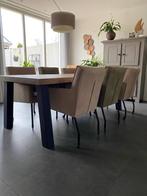 Set van 6 leren eetkamerstoelen - met armleuning en wieltjes, Huis en Inrichting, Stoelen, Overige kleuren, Nieuw, Leer, Ophalen of Verzenden