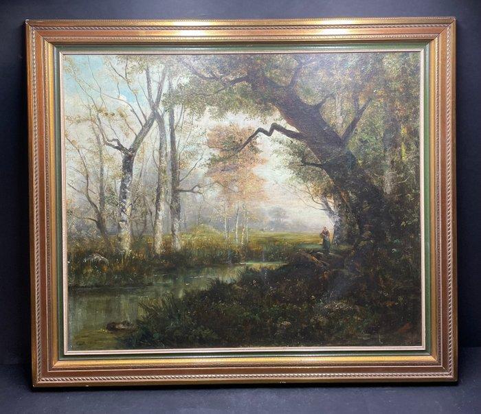 Camille Magnus (XIX) - landschap met figuur, Antiquités & Art, Art | Peinture | Classique