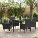 vidaXL Tuin Eettafel Set met kussen 5 pcs Zwart poly rattan, Tuin en Terras, Verzenden, Nieuw