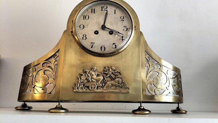 Kastklok pendule - Art Nouveau messing/koper- glas -, Antiek en Kunst, Antiek | Klokken