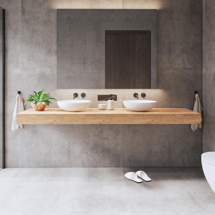 Wastafelblad Gliss Design Topdek 180x46 cm Ruw Gerookt Incl., Doe-het-zelf en Bouw, Sanitair, Bad, Nieuw, Ophalen of Verzenden