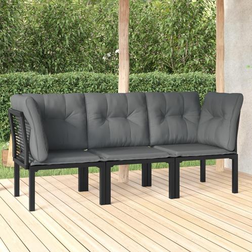 vidaXL 3-delige Loungeset met kussens poly rattan zwart en, Tuin en Terras, Tuinsets en Loungesets, Loungeset, Nieuw, Verzenden