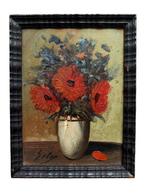 École européenne du XXe siècle - Fleurs rouges dans un vase