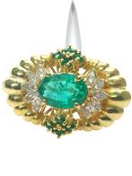 Zonder minimumprijs - Ring - 9 kt. Zilver, Geel goud Smaragd