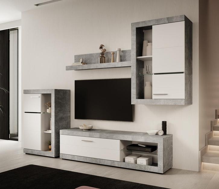 Meubella | Wandmeubel set van 4 | Grijs wit | TV-Meubel, Huis en Inrichting, Kasten | Wandmeubels, 25 tot 50 cm, Nieuw, 150 tot 200 cm