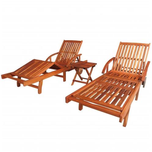 vidaXL Chaises longues lot de 2 avec table Bois dacacia, Jardin & Terrasse, Chaises longues, Neuf, Envoi