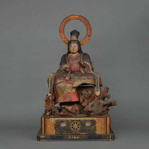 Beeld van Kichijôten  - Polychroom hout, Glas - Japan -, Antiek en Kunst, Antiek | Overige Antiek