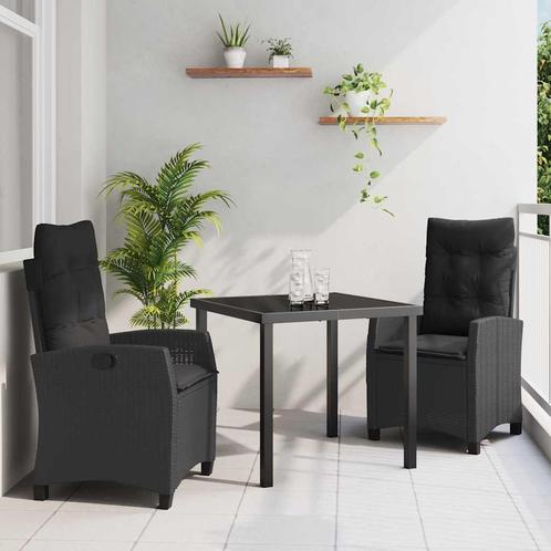 vidaXL Tuin Eettafel Set 3 pcs Zwart poly rattan, Tuin en Terras, Tuinsets en Loungesets, Nieuw, Verzenden