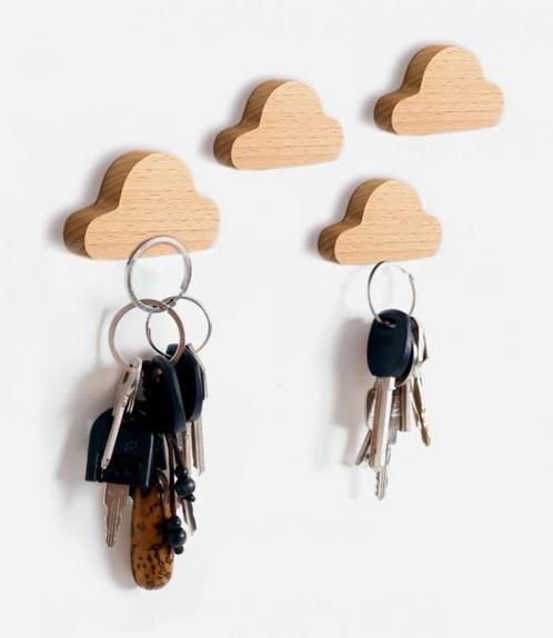 Set van 4 houten sleutelhouders (wolkje, magnetisch, beuken, Bricolage & Construction, Outillage | Autres Machines, Envoi