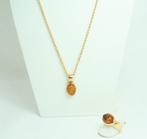 Parure - 18 karaat Geel goud Barnsteen - Gouden sieraad met, Handtassen en Accessoires, Antieke sieraden