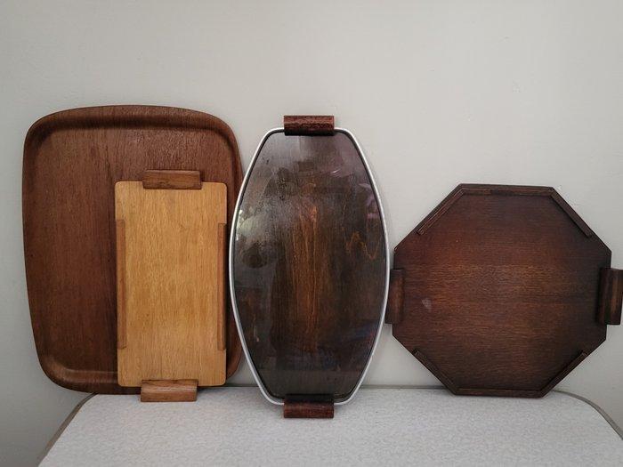 Dienblad - Hout metaal, glas - Vier vintage dienbladen, Antiek en Kunst, Kunst | Designobjecten