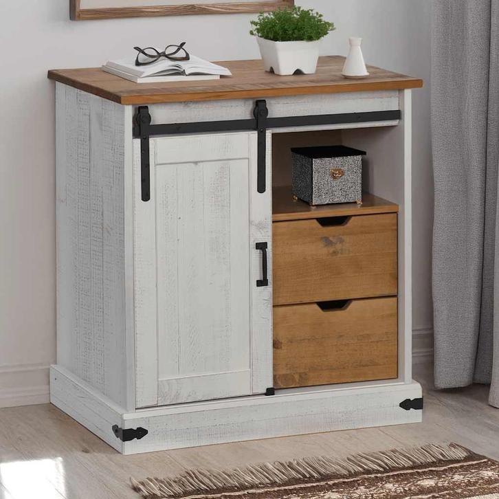 vidaXL Dressoir HALDEN met schuifdeur 80x40x80 cm massief, Huis en Inrichting, Kasten | Dressoirs, Nieuw, Verzenden