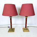 Elegant pair of desk lamps with burgundy lampshades Approx., Nieuw