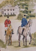 Un tissu champêtre avec des chevaux qui courent, la chasse, Antiquités & Art