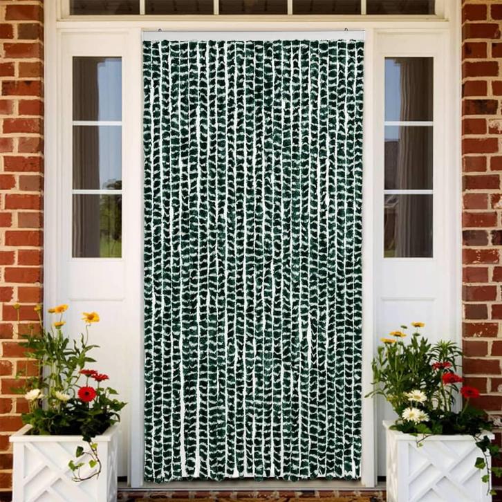 vidaXL Vliegengordijn 100x200 cm chenille groen en wit, Doe-het-zelf en Bouw, Deuren en Vliegenramen, Nieuw, Verzenden