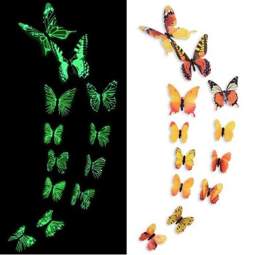 Glow in the Dark Vlinders - 12 Stuks - Lichtgevende, Huis en Inrichting, Woonaccessoires | Wanddecoraties, Nieuw, Verzenden