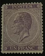 België 1865 - Leopold I in links profiel : 1F Donkerviolet, Timbres & Monnaies, Timbres | Europe | Belgique