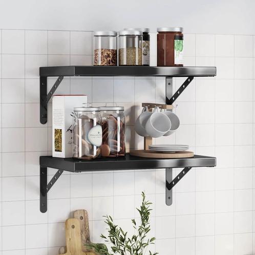 vidaXL Wandschappen 2 st 50x30x3 cm roestvrijstaal zwart, Huis en Inrichting, Kasten | Wandmeubels, Nieuw, Verzenden