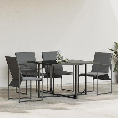 vidaXL Tuinstoelen met Kussens 4 stuks Zwart Textilene, Tuin en Terras, Tuinstoelen, Nieuw, Verzenden