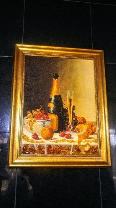 Baltisch Ambers mozaïekafbeelding - Barnsteen - 38 cm - 48, Verzamelen, Mineralen en Fossielen