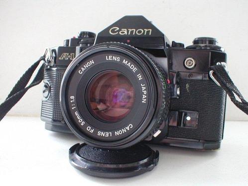 Canon A-1 black + FD 1,8/50mm Single lens reflex camera, Audio, Tv en Foto, Fotocamera's Analoog