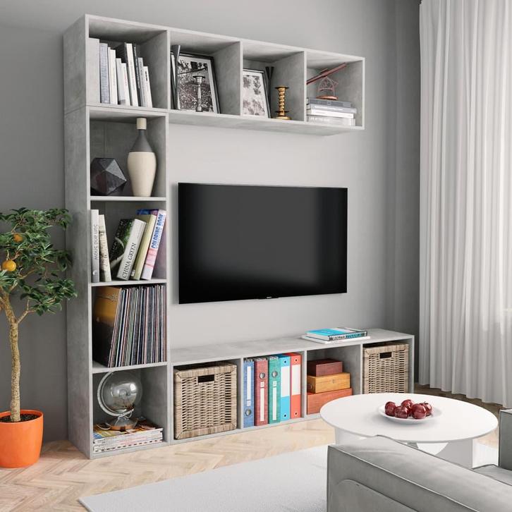vidaXL 3-delige Boekenkast-/tv-meubelset 180x30x180 cm, Huis en Inrichting, Kasten | Boekenkasten, Nieuw, Verzenden